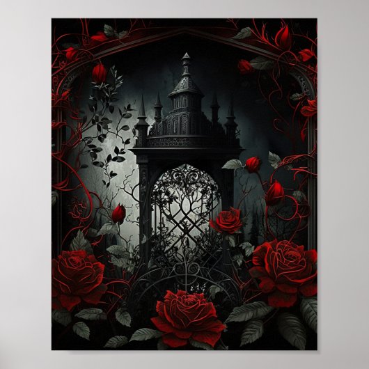Gothic Cemetery Roos Garden met rood en zwart Poster (Voorkant)