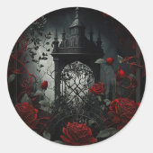 Gothic Cemetery Roos Garden met rood en zwart Ronde Sticker (Voorkant)