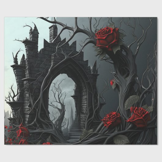 Gothic Cemetery Rose Garden Cadeaupapier (Vlak)