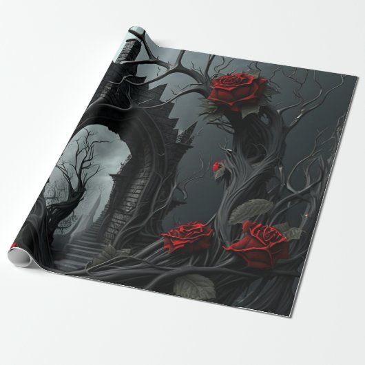 Gothic Cemetery Rose Garden Cadeaupapier (Uitgerold)