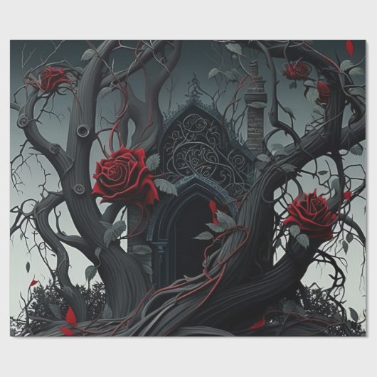 Gothic Cemetery Rose Garden Cadeaupapier (Vlak)
