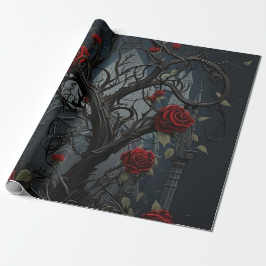 Gothic Cemetery Rose Garden Cadeaupapier (Uitgerold)