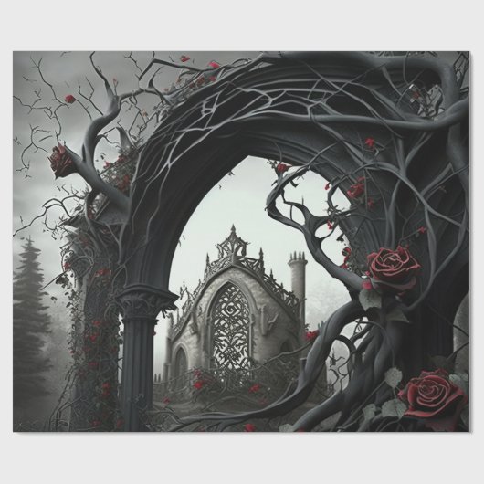 Gothic Cemetery Rose Garden Cadeaupapier (Vlak)