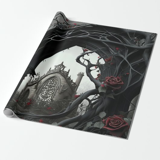 Gothic Cemetery Rose Garden Cadeaupapier (Uitgerold)