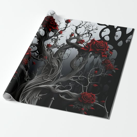 Gothic Cemetery Rose Garden Cadeaupapier (Uitgerold)