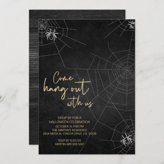  Gothic Chalkboard Spider Halloween Party Kaart (Voorkant / Achterkant)