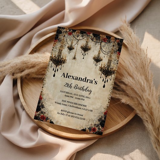 Gothic Chandelier Roses Birthday Kaart