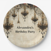 Gothic Chandelier Roses Birthday Papieren Bordje (Voorkant)