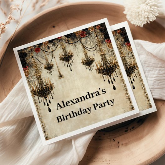 Gothic Chandelier Roses Birthday Servet