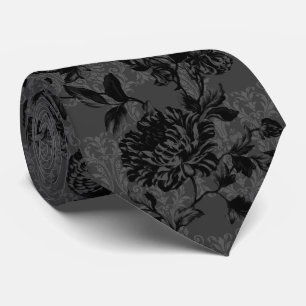 Gothic Charcoal Damask Black Floral Wedding Stropdas