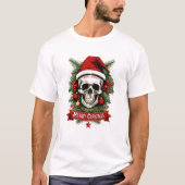 Gothic Cheer: Dood schedel Vrolijk Kerstfeest T-shirt (Voorkant)
