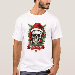 Gothic Cheer: Dood schedel Vrolijk Kerstfeest T-shirt