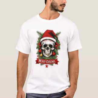 Gothic Cheer: Dood schedel Vrolijk Kerstfeest T-shirt