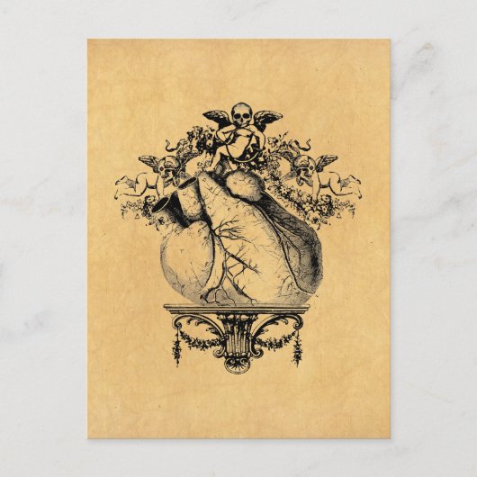 Gothic Cherubs en Heart Briefkaart (Voorkant)