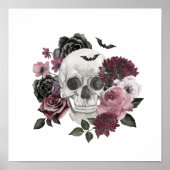 Gothic Chic Waterverf Bloemen Menselijk Skelet Sch Poster (Voorkant)
