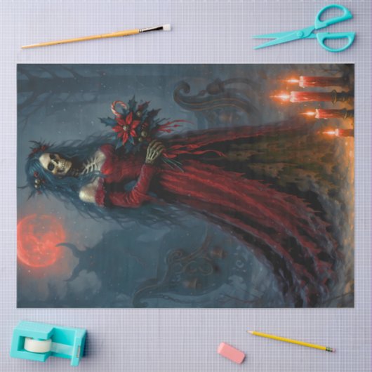 Gothic Christmas Bride | Dark Holiday Skeleton Art Tissuepapier (Craft)