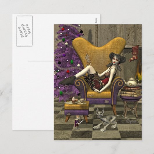 Gothic Christmas Briefkaart - "Wachten op de Kerst (Voorkant / Achterkant)