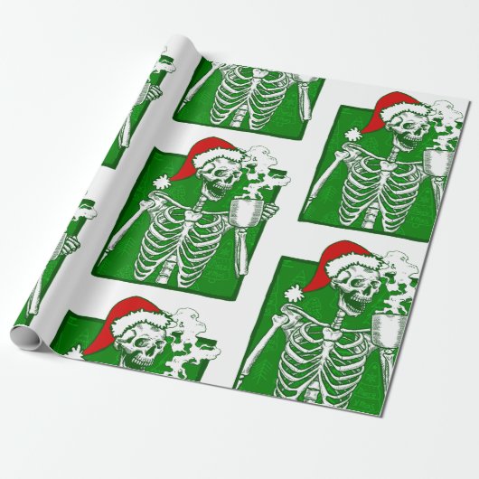 Gothic Christmas Coffee Skeleton Horror Cadeaupapier (Uitgerold)