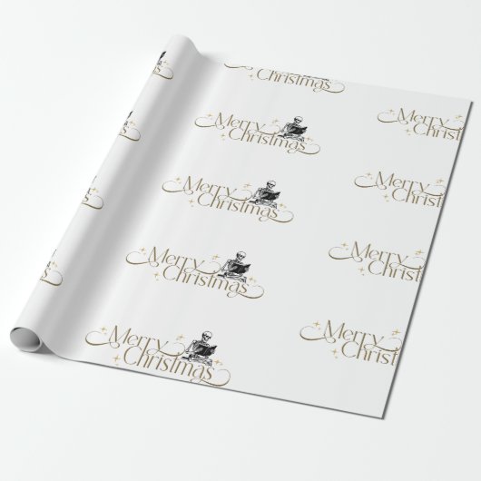 Gothic Christmas Skeleton Book Wrapping Paper Cadeaupapier (Uitgerold)