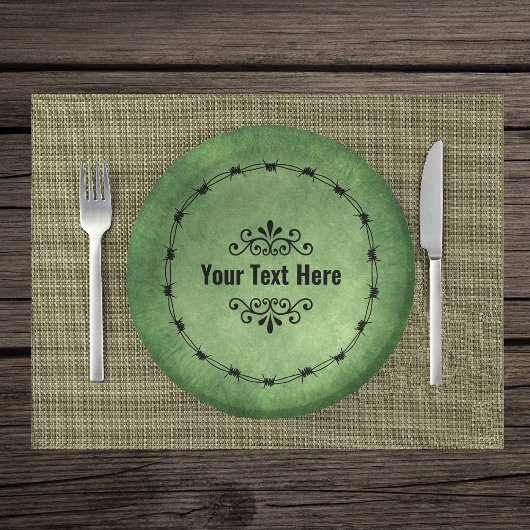 Gothic Circle Black Barbed Wire Scrolls on Green Papieren Kommen