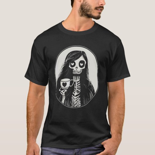 Gothic Coffee Drink Skeleton Woman T-shirt (Voorkant)