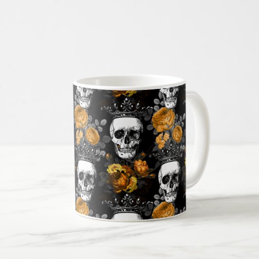 Gothic Coffee Mok Skulls in Crowns Oranje Black (Voorkant rechts)