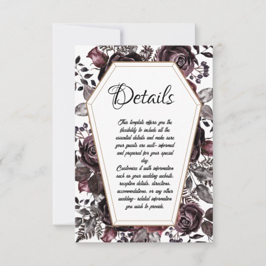 Gothic Coffin bruiloft Details Behuizing Kaart (Voorkant)