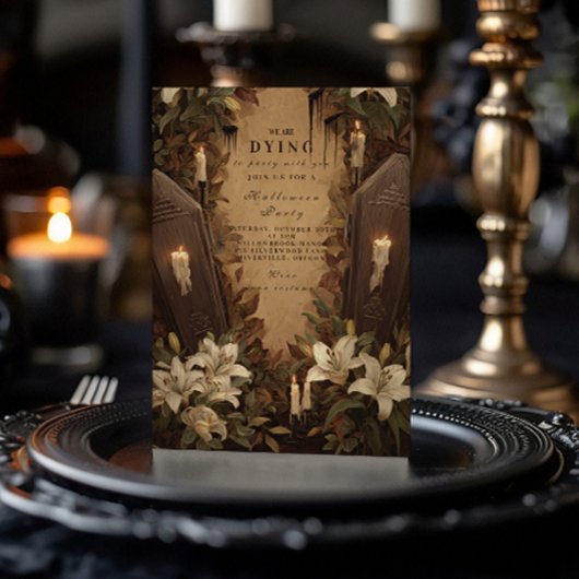 Gothic Coffin Candlelight Halloween Soirée Kaart