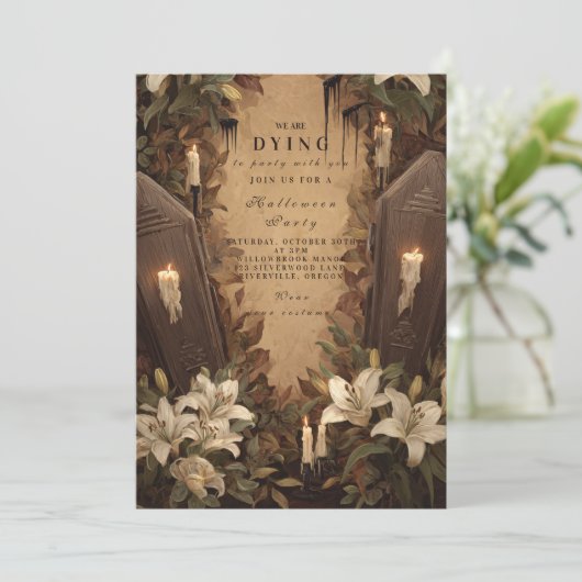Gothic Coffin Candlelight Halloween Soirée Kaart (Staand voorkant)