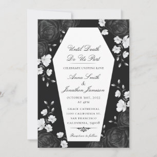 Gothic Coffin Invitation with Elegant Black Rozen Kaart