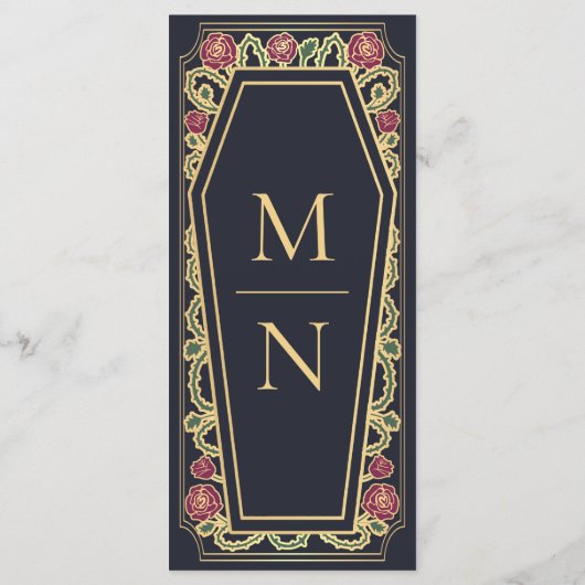 Gothic Coffin Roos Blue Wedding Menu (Achterkant)