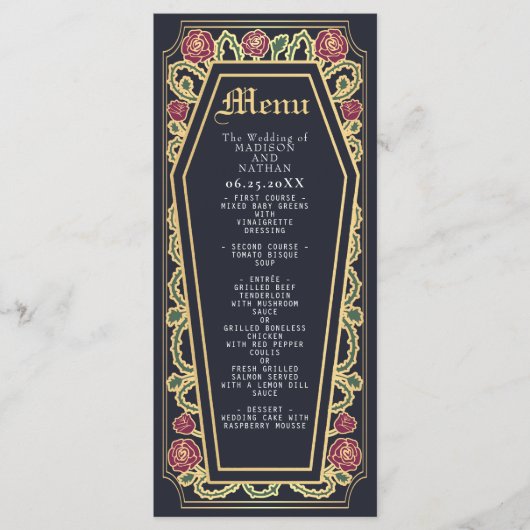 Gothic Coffin Roos Blue Wedding Menu (Voorkant)