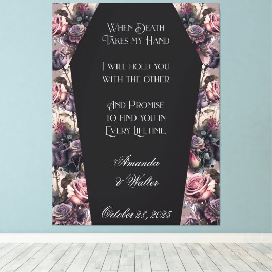 Gothic Coffin Roos Wedding Sign Canvas Afdruk (Insitu (Houten vloer))