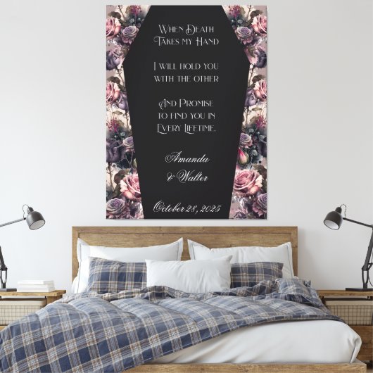 Gothic Coffin Roos Wedding Sign Canvas Afdruk (Insitu (Slaapkamer))