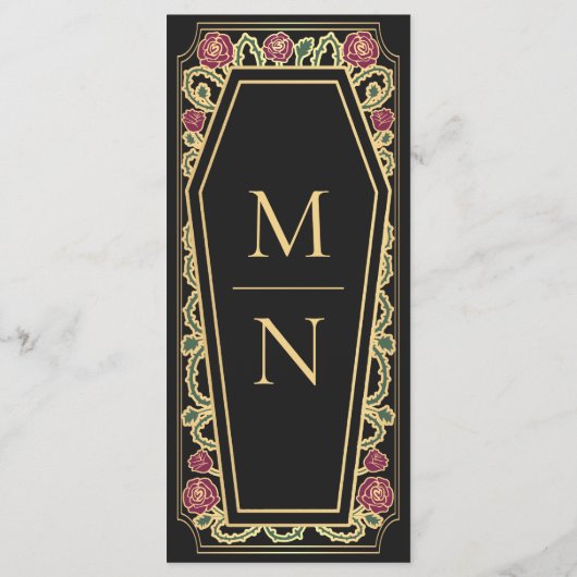 Gothic Coffin Roos Zwart Trouwmenu Menu (Achterkant)