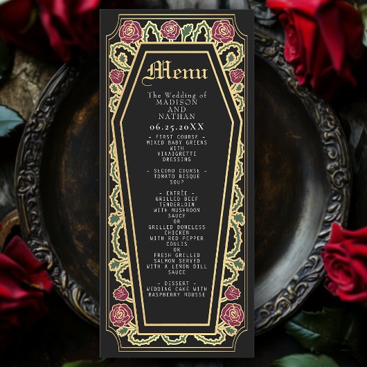 Gothic Coffin Roos Zwart Trouwmenu Menu