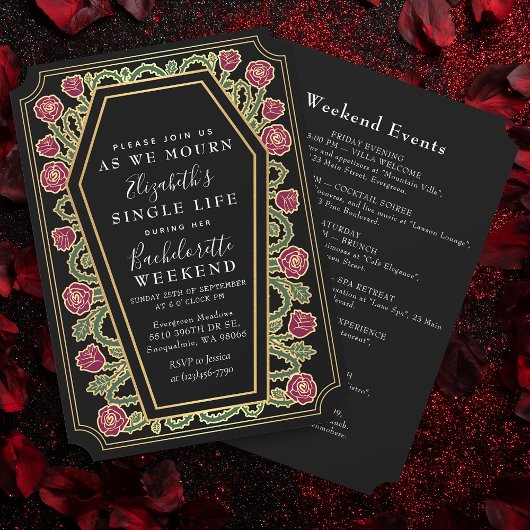 Gothic Coffin Roses Bachelorette-weekend Kaart