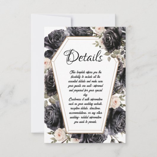 Gothic Coffin Zwart Rozen Bruiloft Details Kaarten (Voorkant)