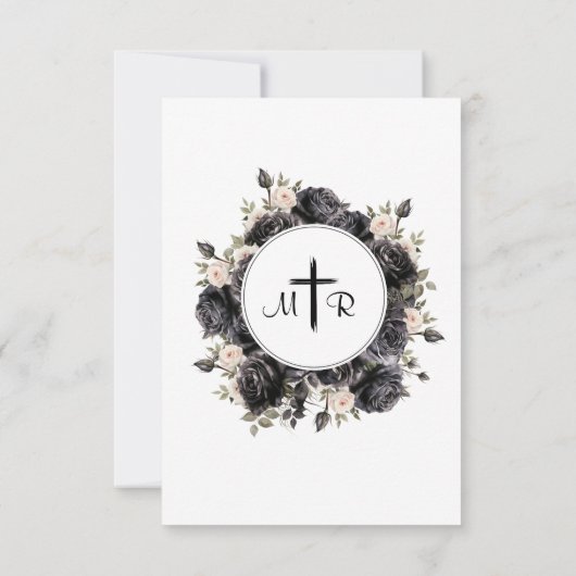 Gothic Coffin Zwart Rozen Bruiloft Details Kaarten (Achterkant)