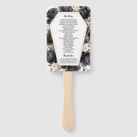 Gothic Coffin  Zwart Rozen Bruiloft Handwaaier (Achterkant)