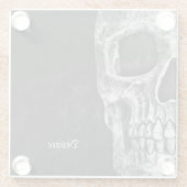 Gothic Cool Half Skull Head Black en White Grunge Glazen Onderzetter (Achterkant)