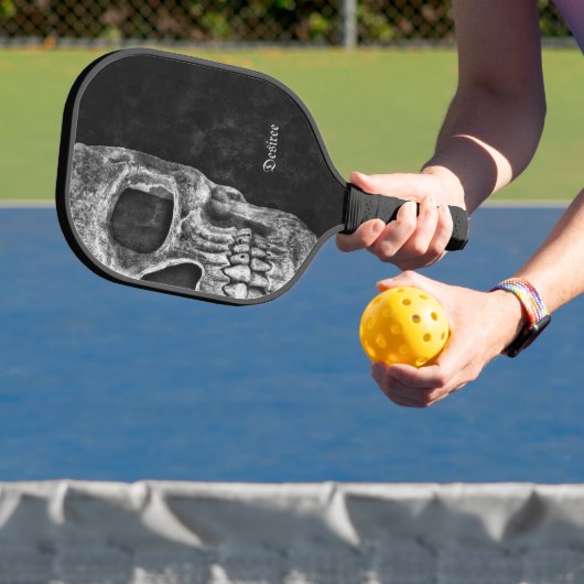 Gothic Cool Half Skull Head Black en White Grunge Pickleball Paddle (Insitu)