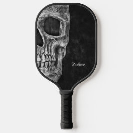 Gothic Cool Half Skull Head Black en White Grunge Pickleball Paddle