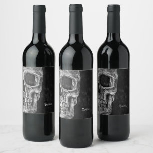 Gothic Cool Half Skull Head Black en White Grunge Wijn Etiket