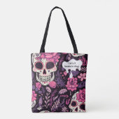 Gothic Cool Sugar Schedel Bloemen Modern Elegant Tote Bag (Achterkant)