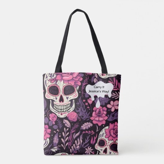 Gothic Cool Sugar Schedel Bloemen Modern Elegant Tote Bag (Achterkant)