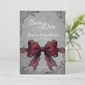 Gothic Coquette Burgundy Bow Photo Save The Date (Staand voorkant)