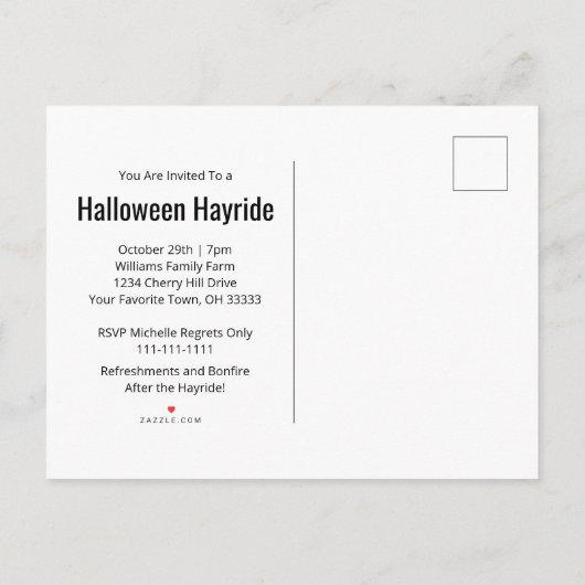 Gothic Cornfield Halloween Hayride Party Uitnodiging Briefkaart (Achterkant)