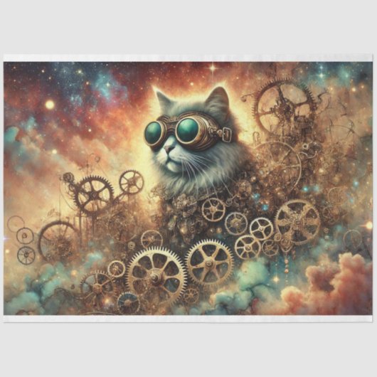 Gothic Cosmic Steampunk Cat Dream Decoupage Tissuepapier (Voorkant)