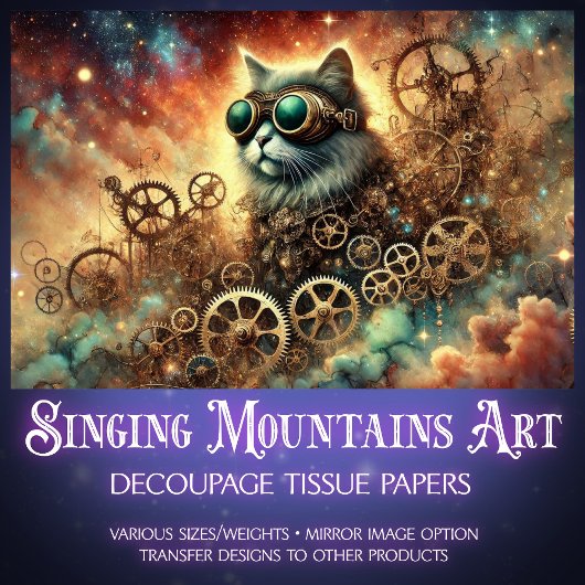 Gothic Cosmic Steampunk Cat Dream Decoupage Tissuepapier